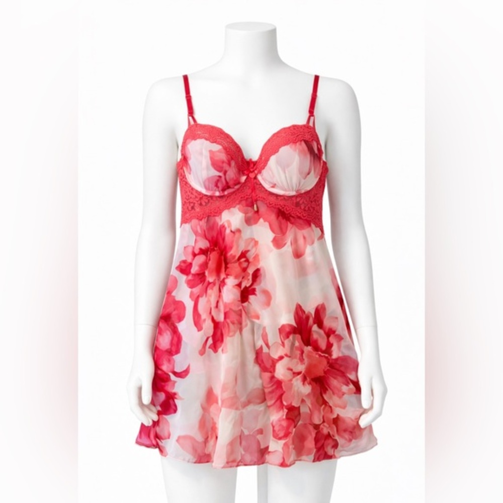Linea Donatella Babydoll Chemise XL Pink Floral Lace Lingerie